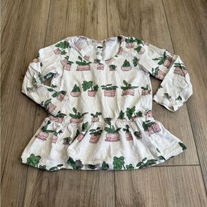 Monica + Andy White Peplum Top with Pink Succulent Planter Print Size 3T
